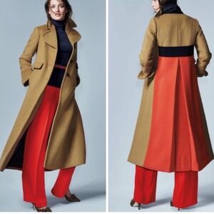 Boden Farleigh Camel Wool Blend Colorblock Tailored Midi Coat Size 12R